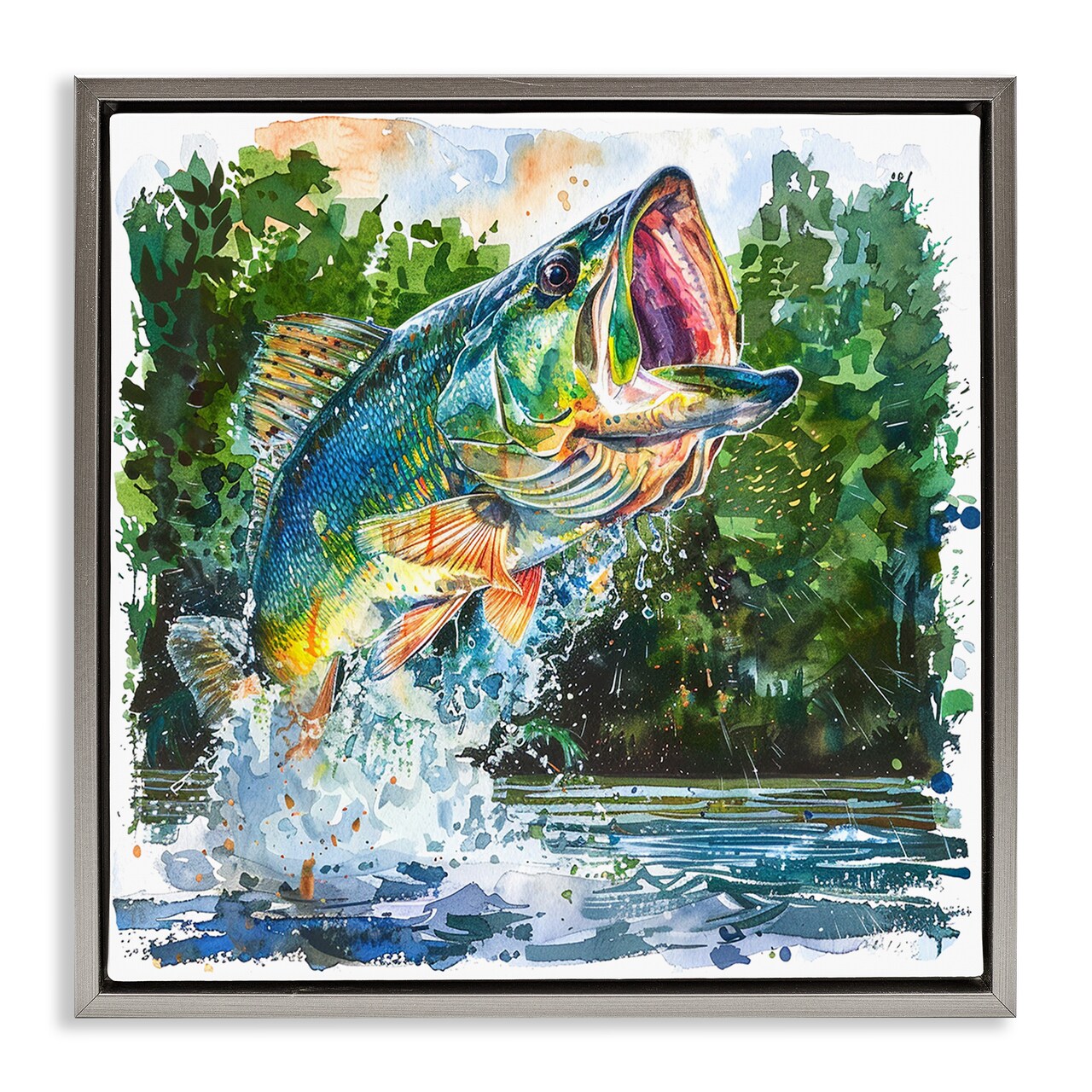 Stupell Industries Splashing Bass Fish Floater Framed Canvas Wall Art Design by LSR Design Studio